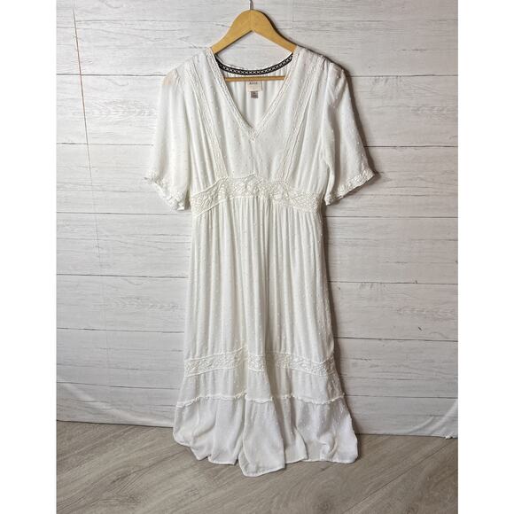 Knox Rose Dress Womens Size Medium Ivory Swiss Dot Peasant Style Tiered Maxi - Picture 3 of 16